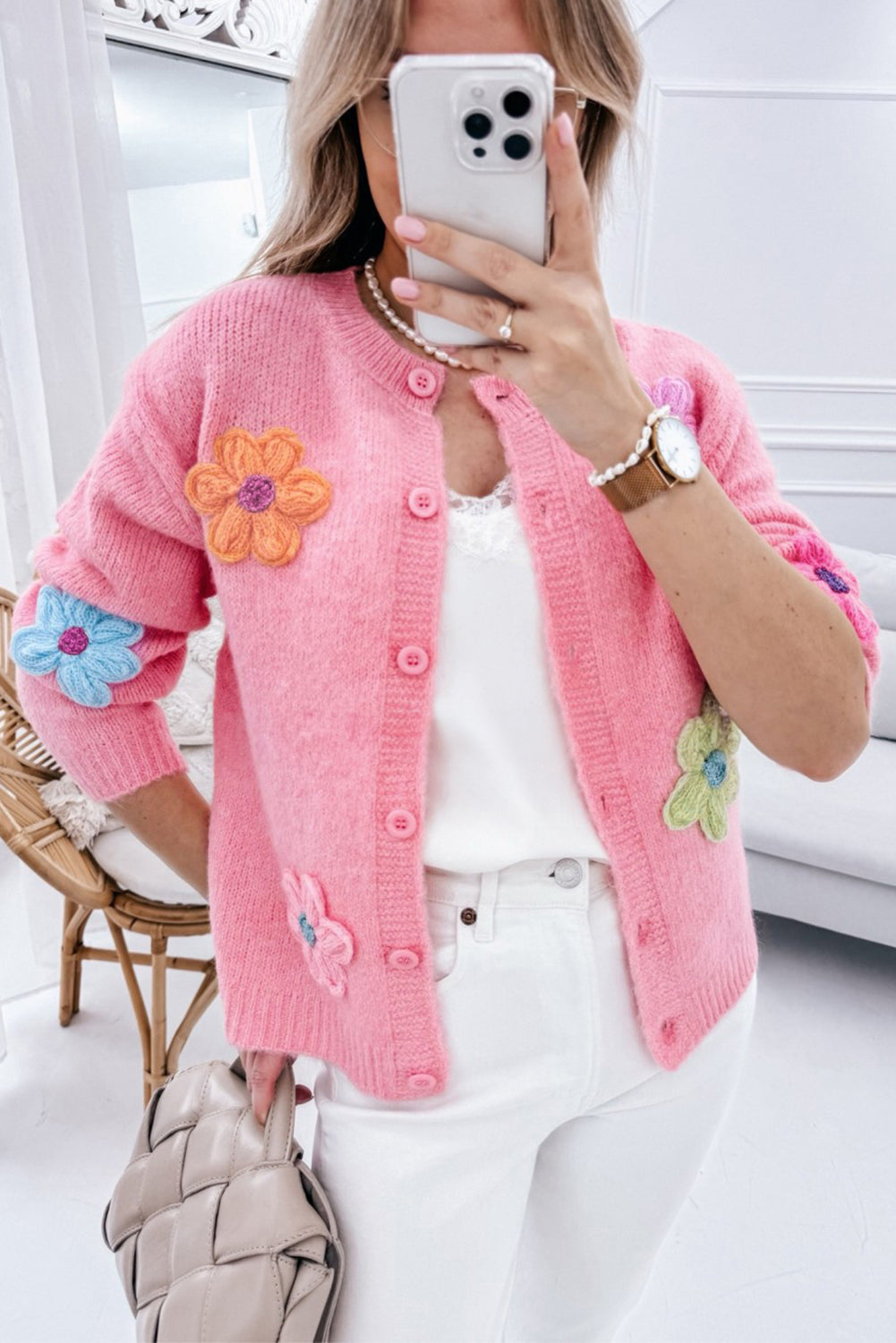 Arielle - Precioso cárdigan tricotado floral con botonadura
