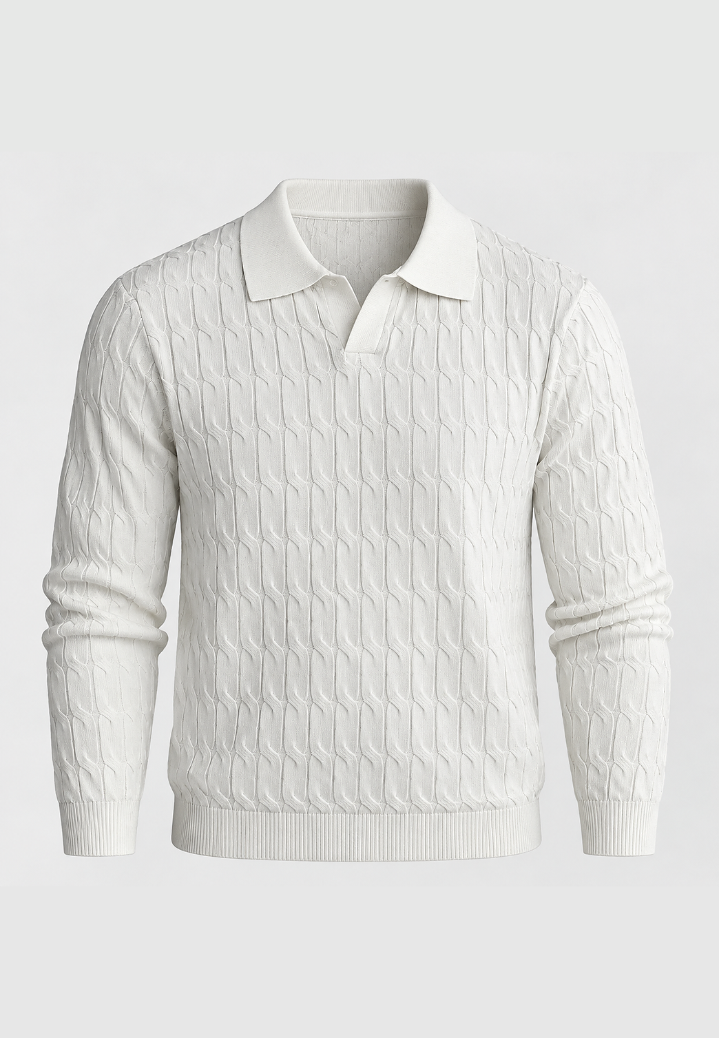 Polo punto hombre manga larga trenzado cuello abierto textura artesanal otoño - Eamon