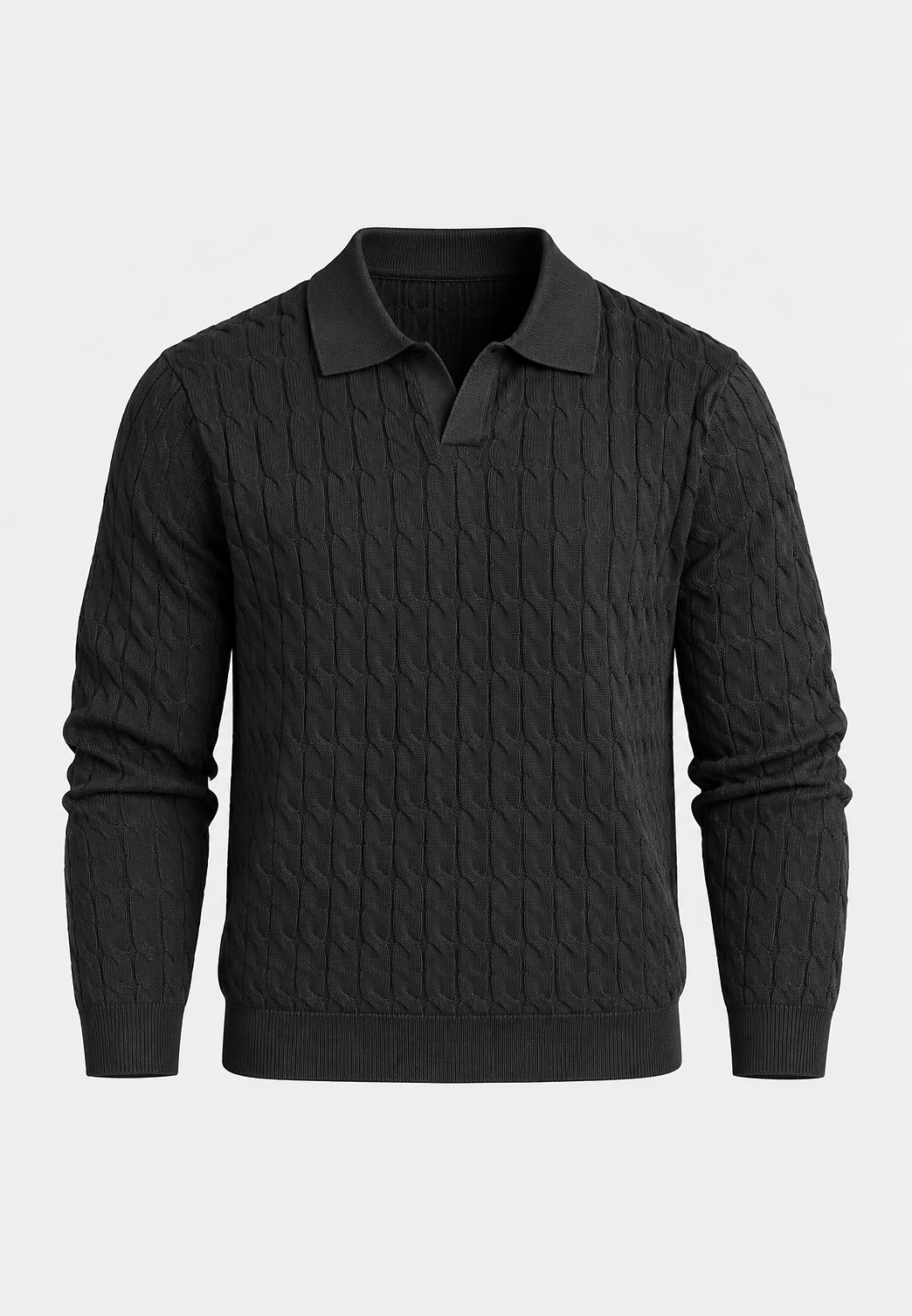 Polo punto hombre manga larga trenzado cuello abierto textura artesanal otoño - Eamon