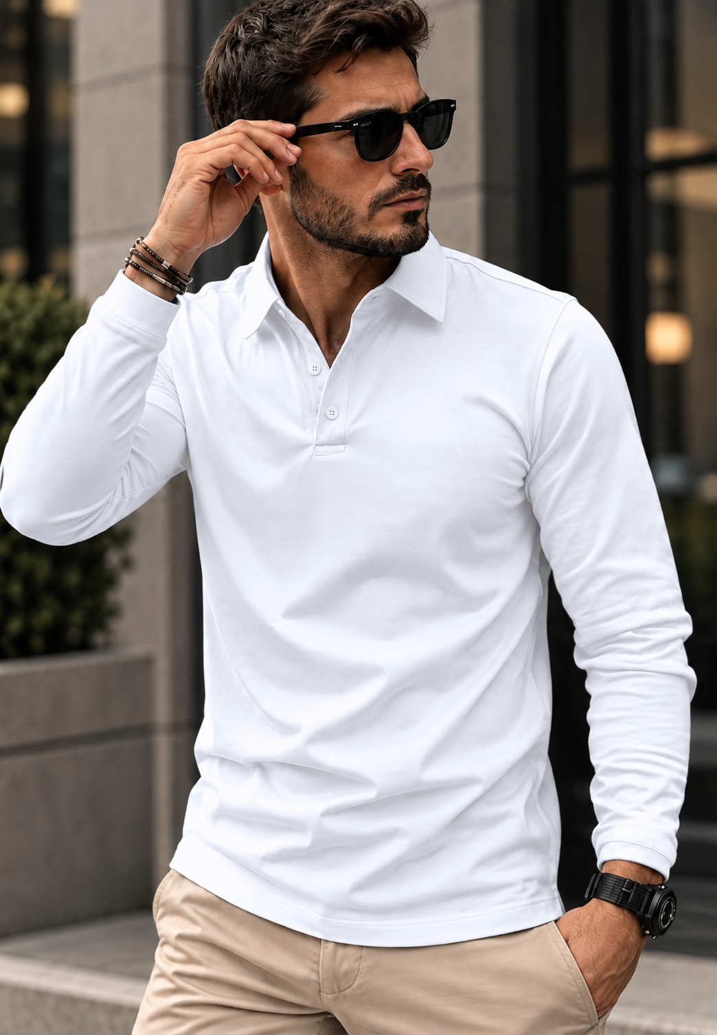 Polo hombre manga larga cuello camisero botones punto otoño versátil - Breno