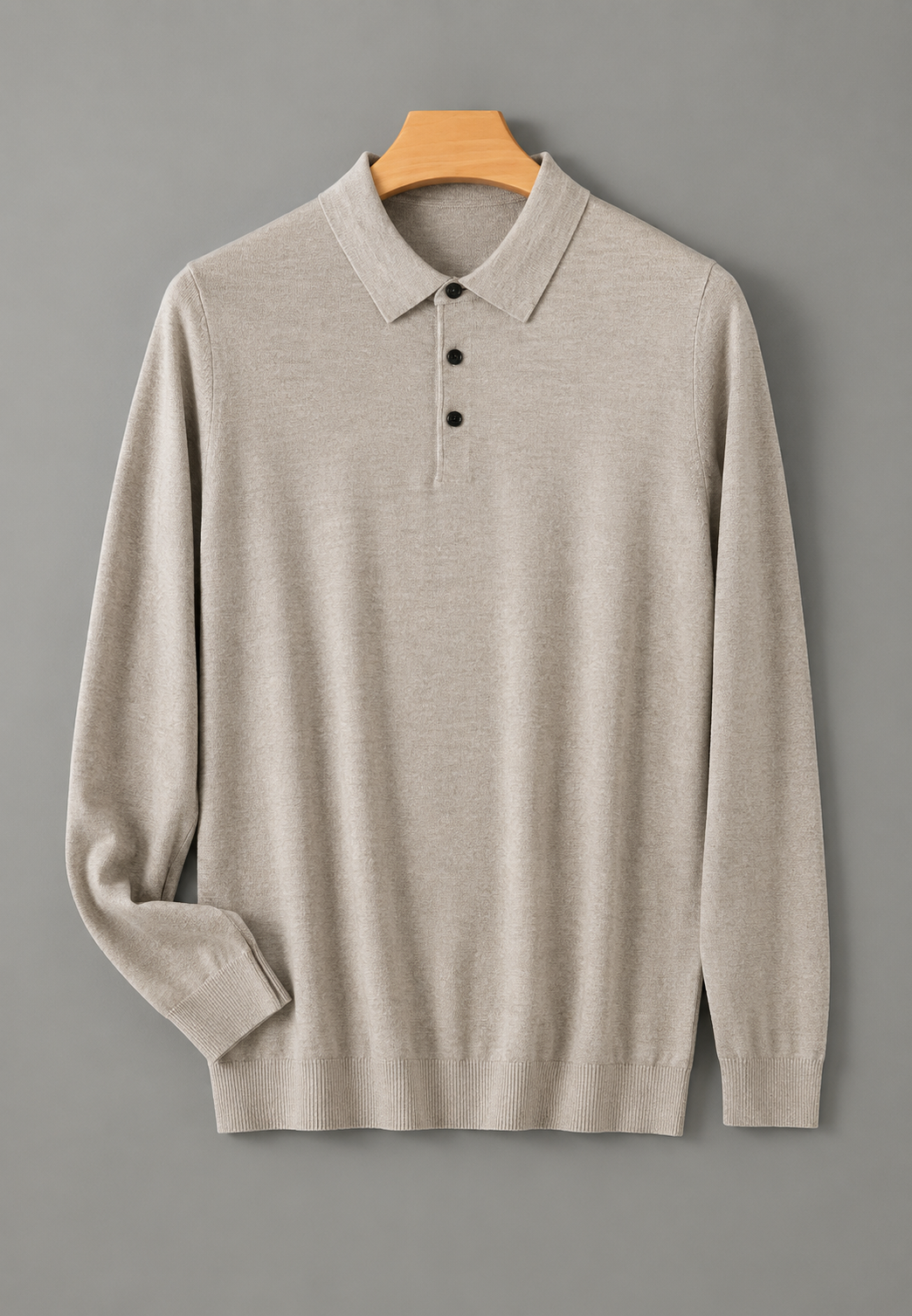 Polo hombre manga larga punto fino cuello abotonado textura discreta casual - Aksel