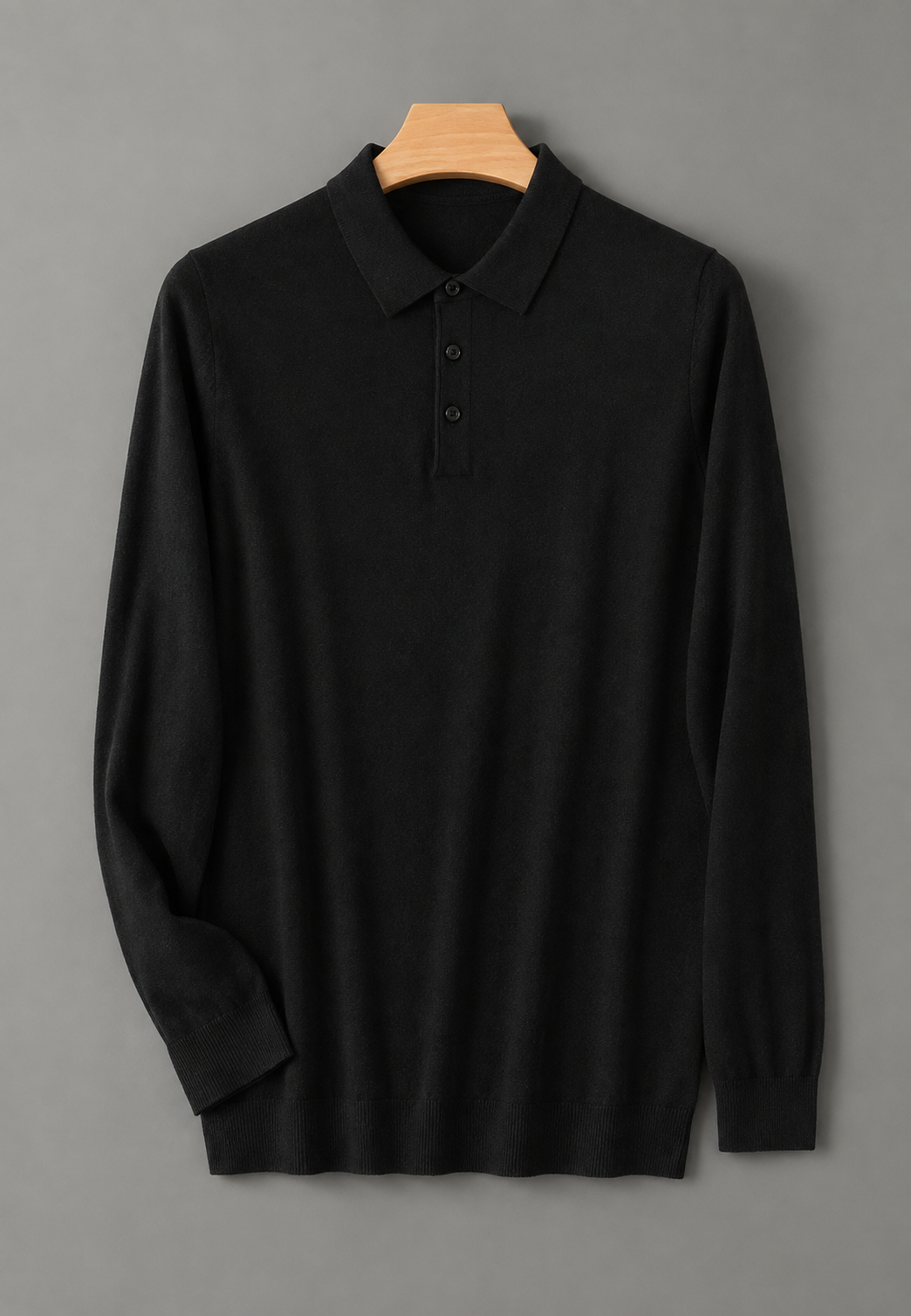 Polo hombre manga larga punto fino cuello abotonado textura discreta casual - Aksel