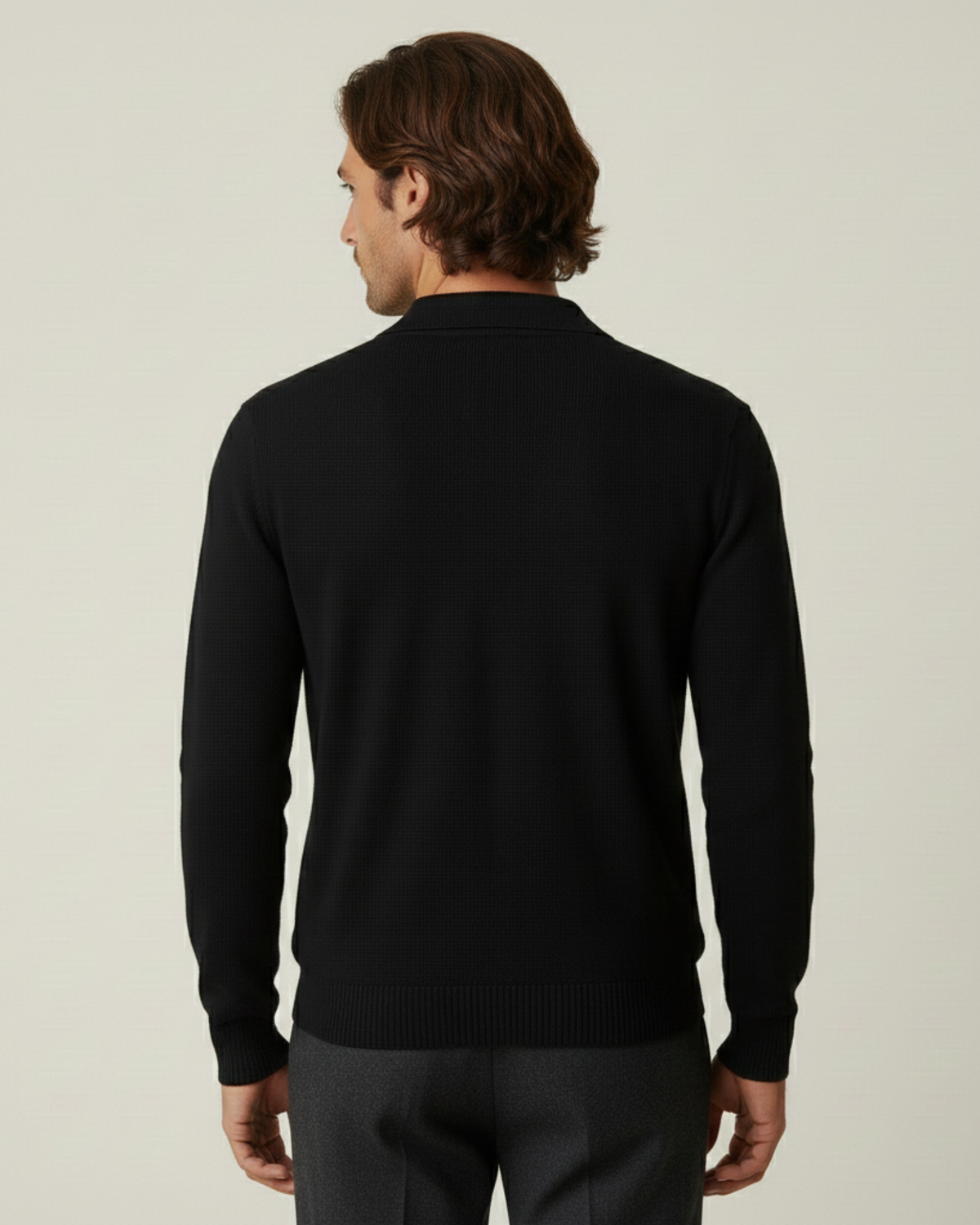 Polo hombre manga larga punto liso cuello abierto escote V otoño versátil - Elian