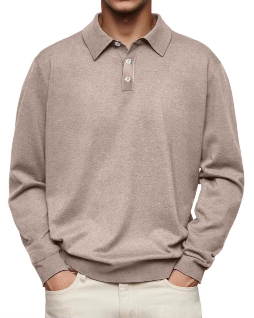 Polo hombre manga larga punto liso cuello clásico tapeta tres botones - Eder