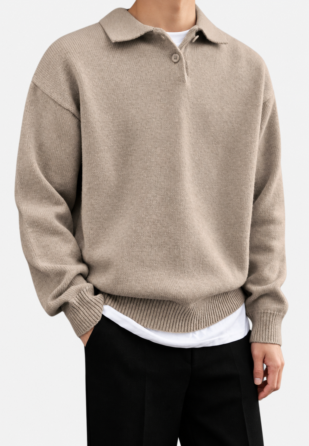 Polo hombre manga larga punto liso cuello clásico tapeta botones otoño - Miro