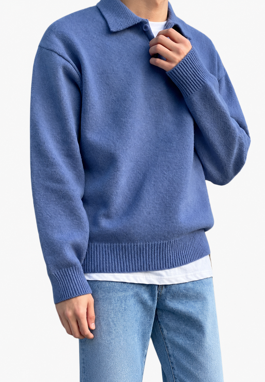 Polo hombre manga larga punto liso cuello clásico tapeta botones otoño - Miro