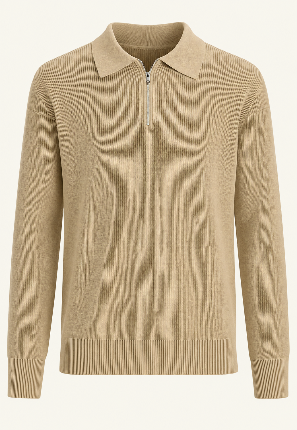 Jersey punto hombre cuello polo media cremallera manga larga camisero versátil - Severin