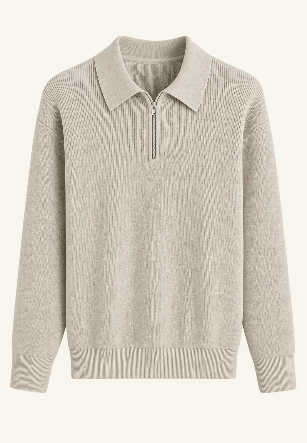 Jersey punto hombre cuello polo media cremallera manga larga camisero versátil - Severin