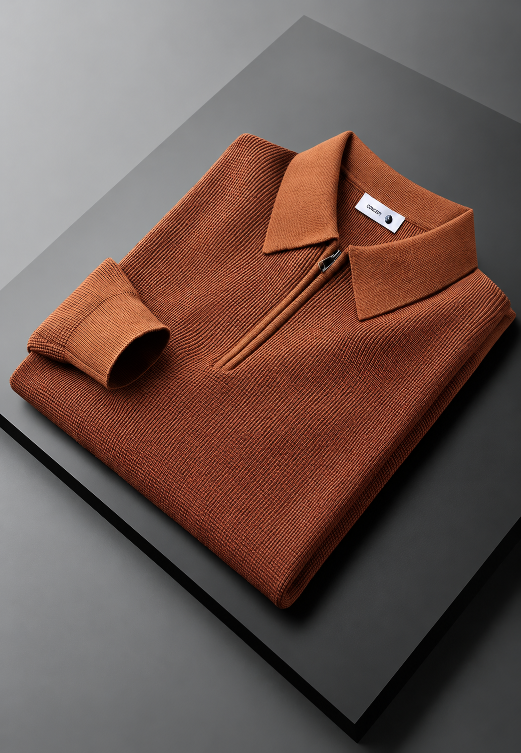 Polo hombre punto texturizado media cremallera manga larga cuello clásico - Lior