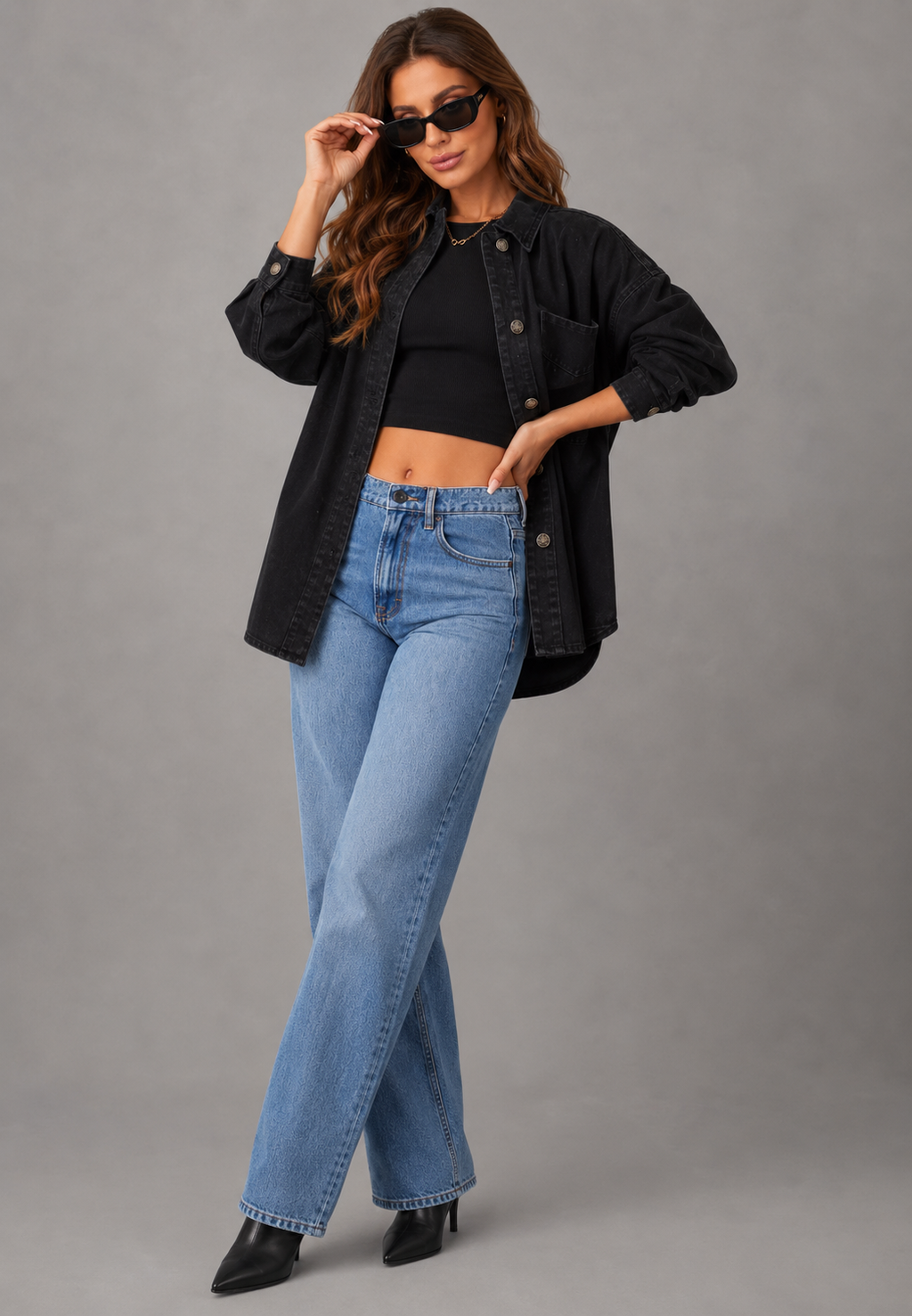Sobrecamisa vaquera mujer oversize bolsillo frontal efecto lavado denim capa - Nadja