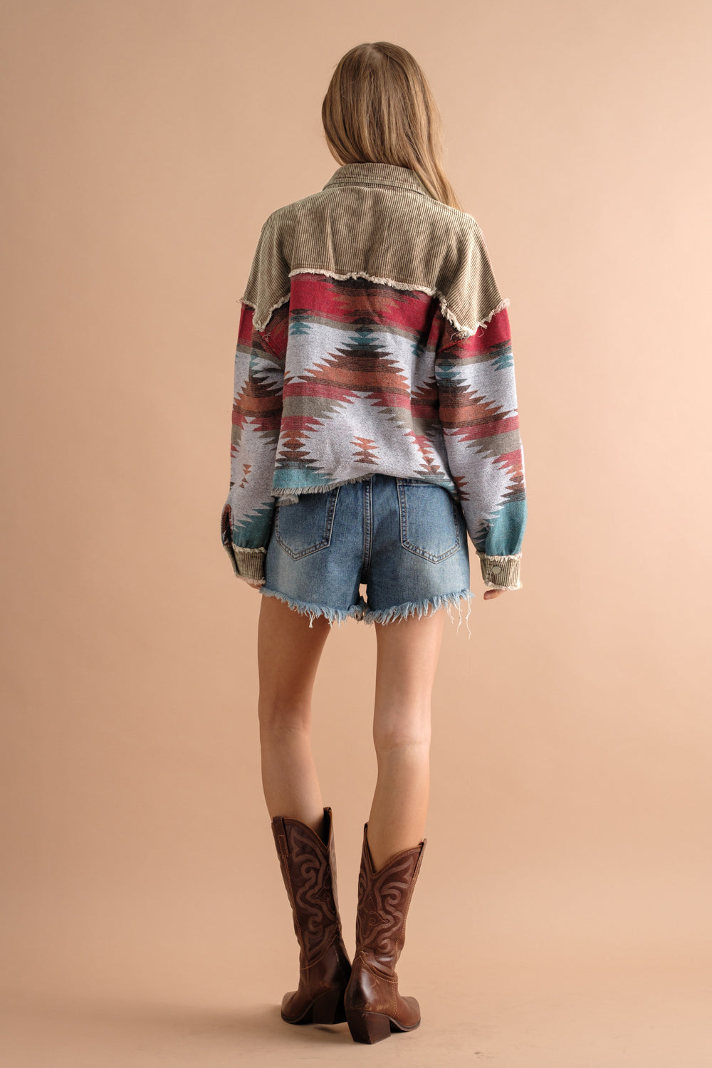Sobrecamisa mujer combinada pana jacquard bolsillos contraste texturas otoño - Océane