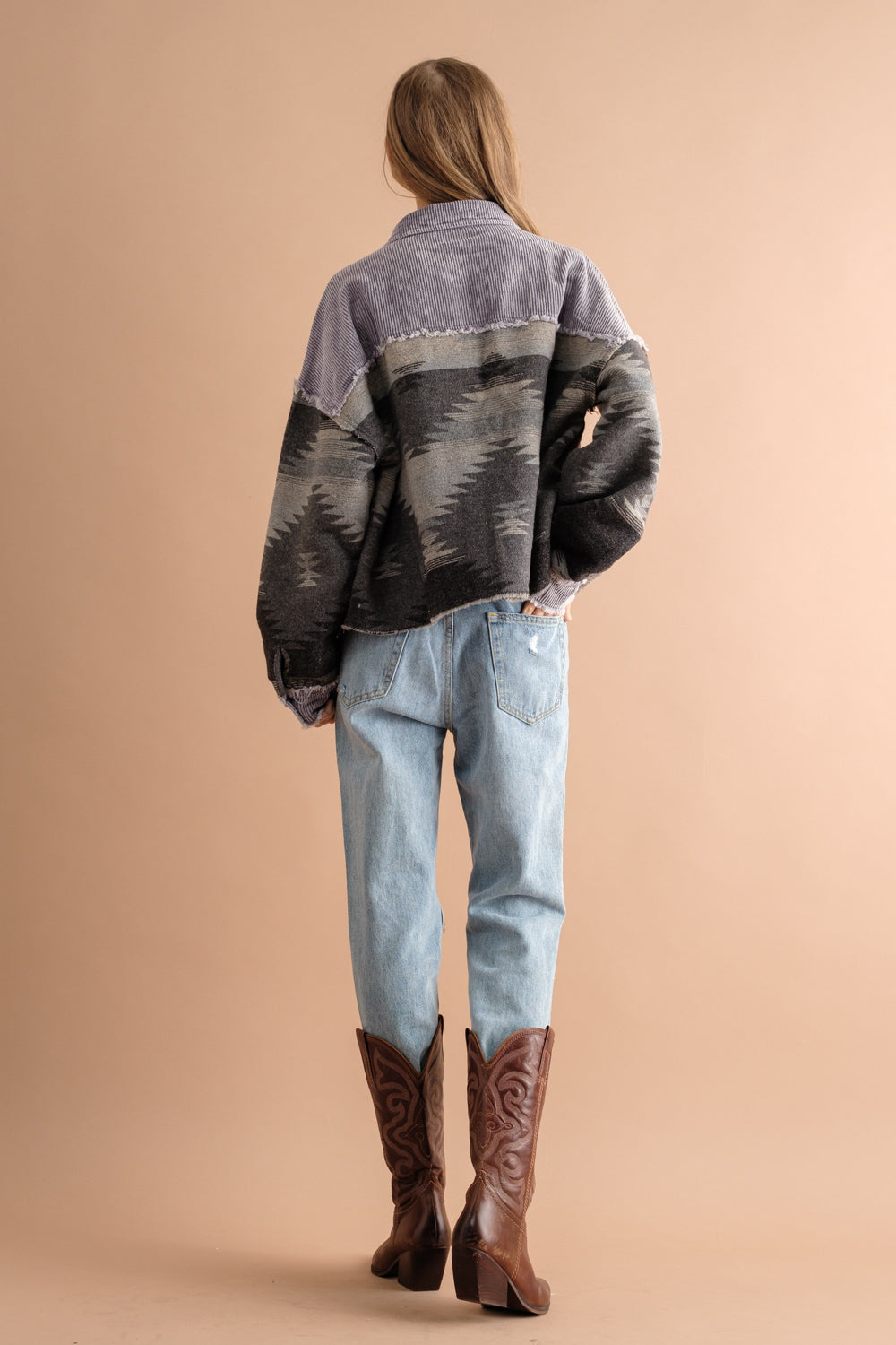 Sobrecamisa mujer combinada pana jacquard bolsillos contraste texturas otoño - Océane