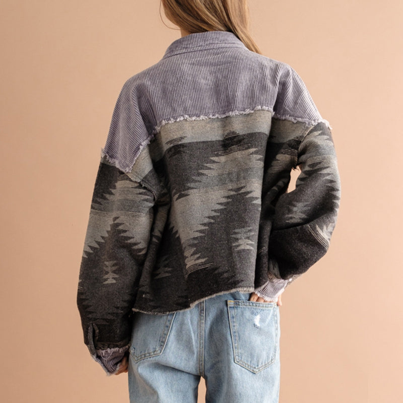 Sobrecamisa mujer combinada pana jacquard bolsillos contraste texturas otoño - Océane