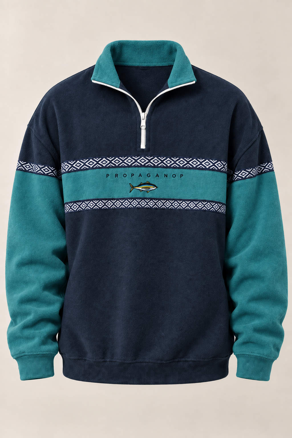 Sudadera hombre media cremallera estampado geométrico bloques contraste corte amplio - Tavish