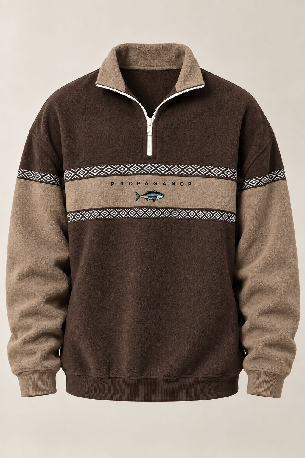 Sudadera hombre media cremallera estampado geométrico bloques contraste corte amplio - Tavish