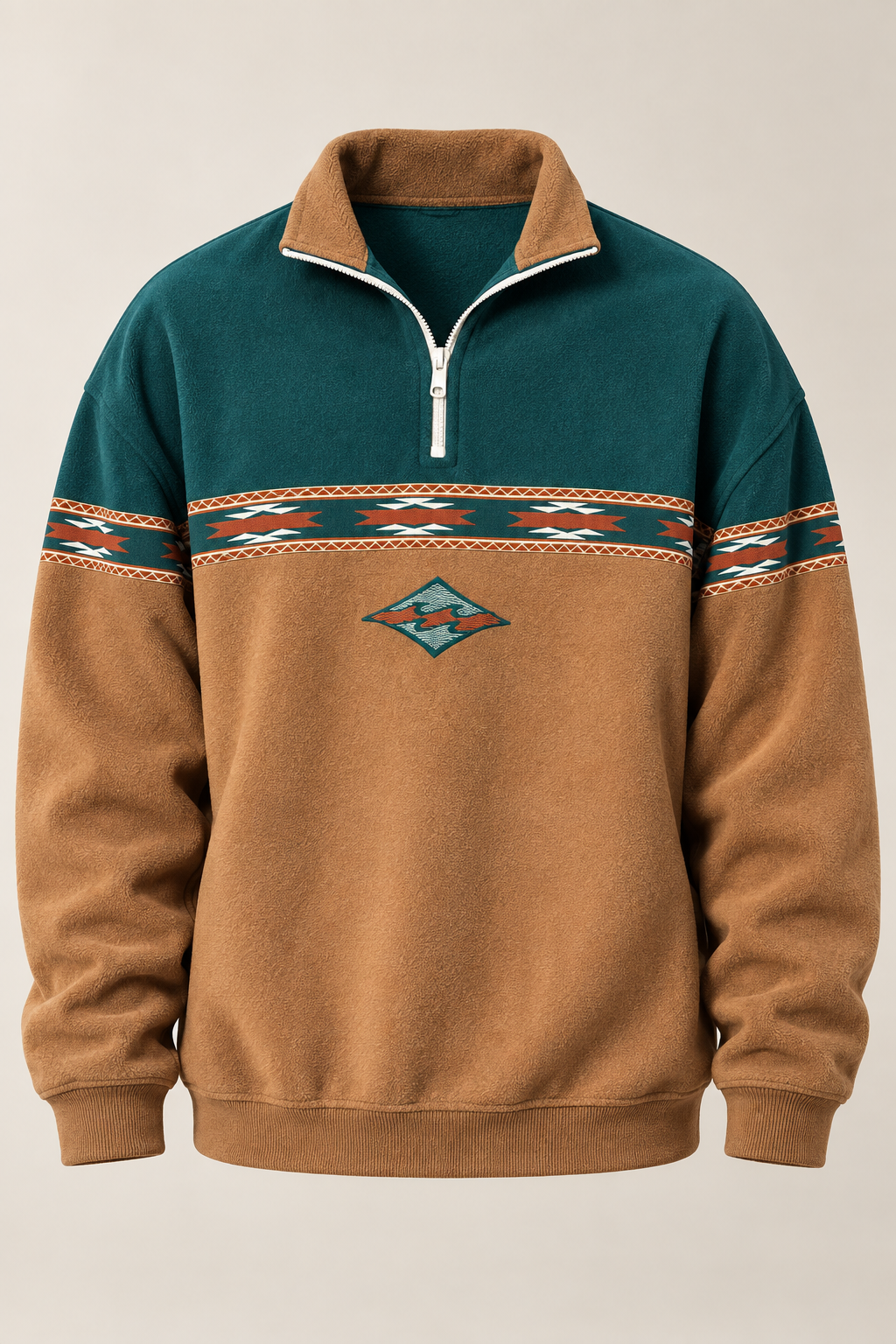 Sudadera hombre media cremallera estampado geométrico bloques contraste corte amplio - Tavish