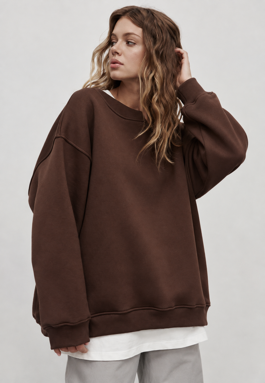 Sudadera oversize mujer cuello redondo hombros caídos amplia cómoda otoño - Dagny