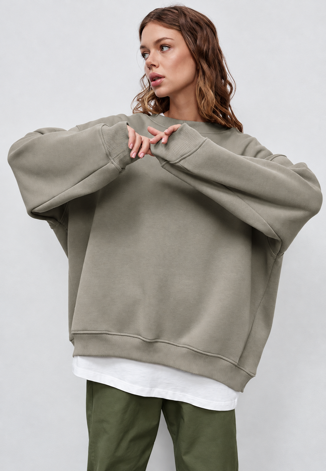 Sudadera oversize mujer cuello redondo hombros caídos amplia cómoda otoño - Dagny