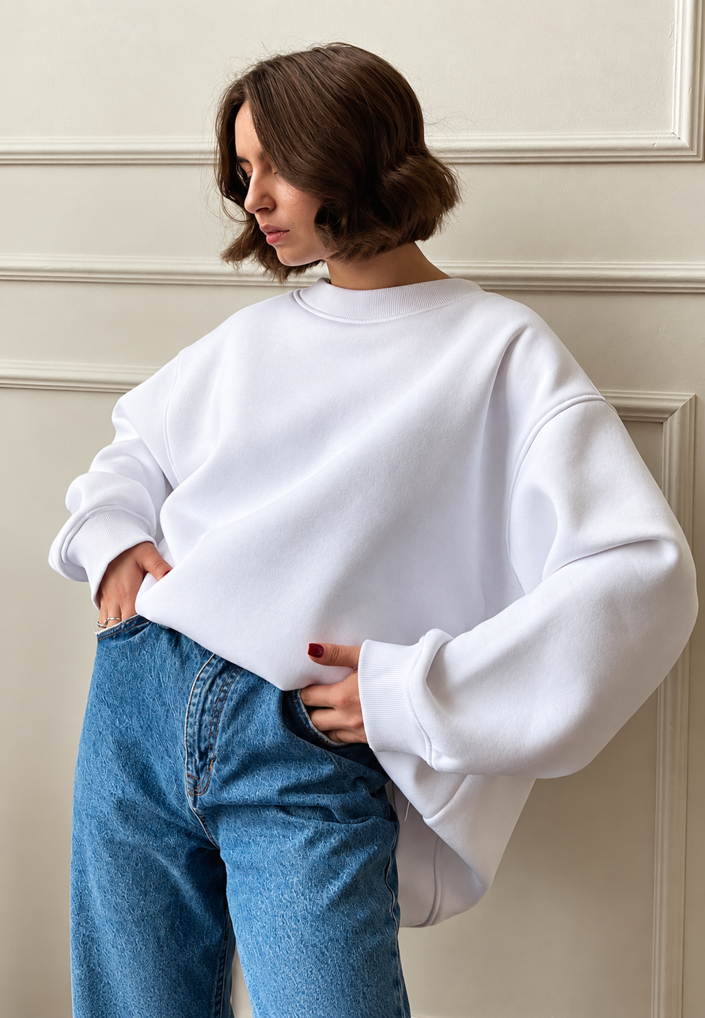Sudadera oversize mujer cuello redondo hombros caídos amplia cómoda otoño - Dagny