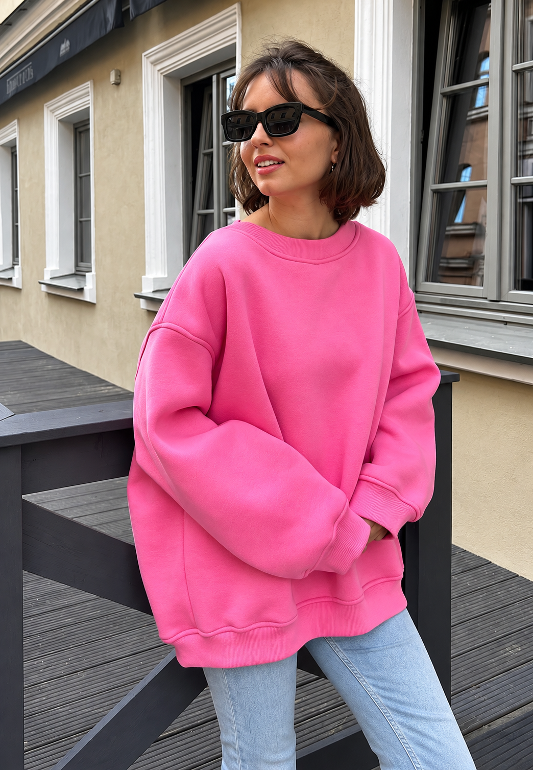 Sudadera oversize mujer cuello redondo hombros caídos amplia cómoda otoño - Dagny