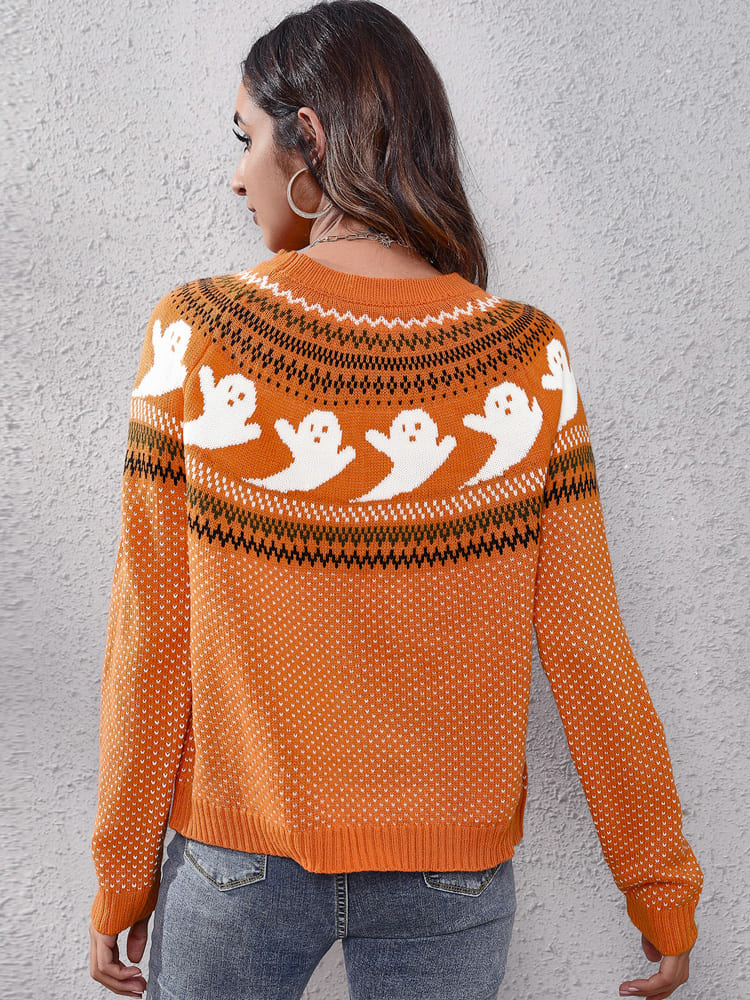 Suéter mujer punto cuello redondo estampado fantasmas retro literario original - Nerissa