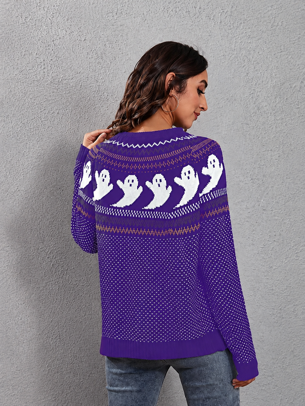 Suéter mujer punto cuello redondo estampado fantasmas retro literario original - Nerissa