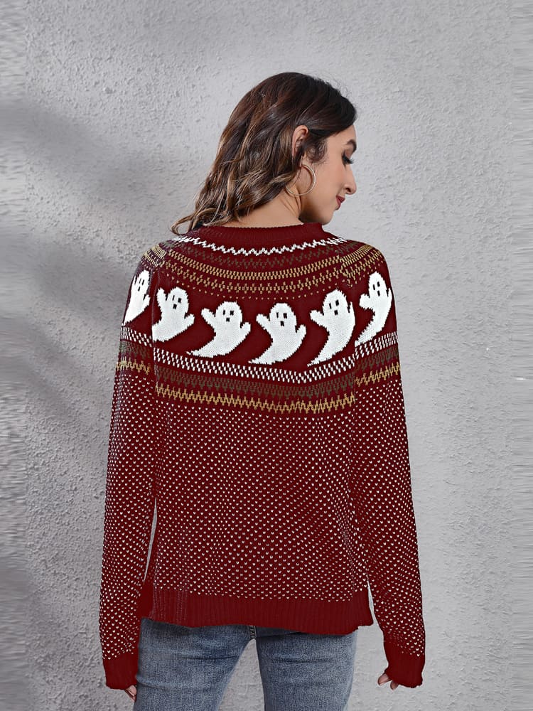 Suéter mujer punto cuello redondo estampado fantasmas retro literario original - Nerissa
