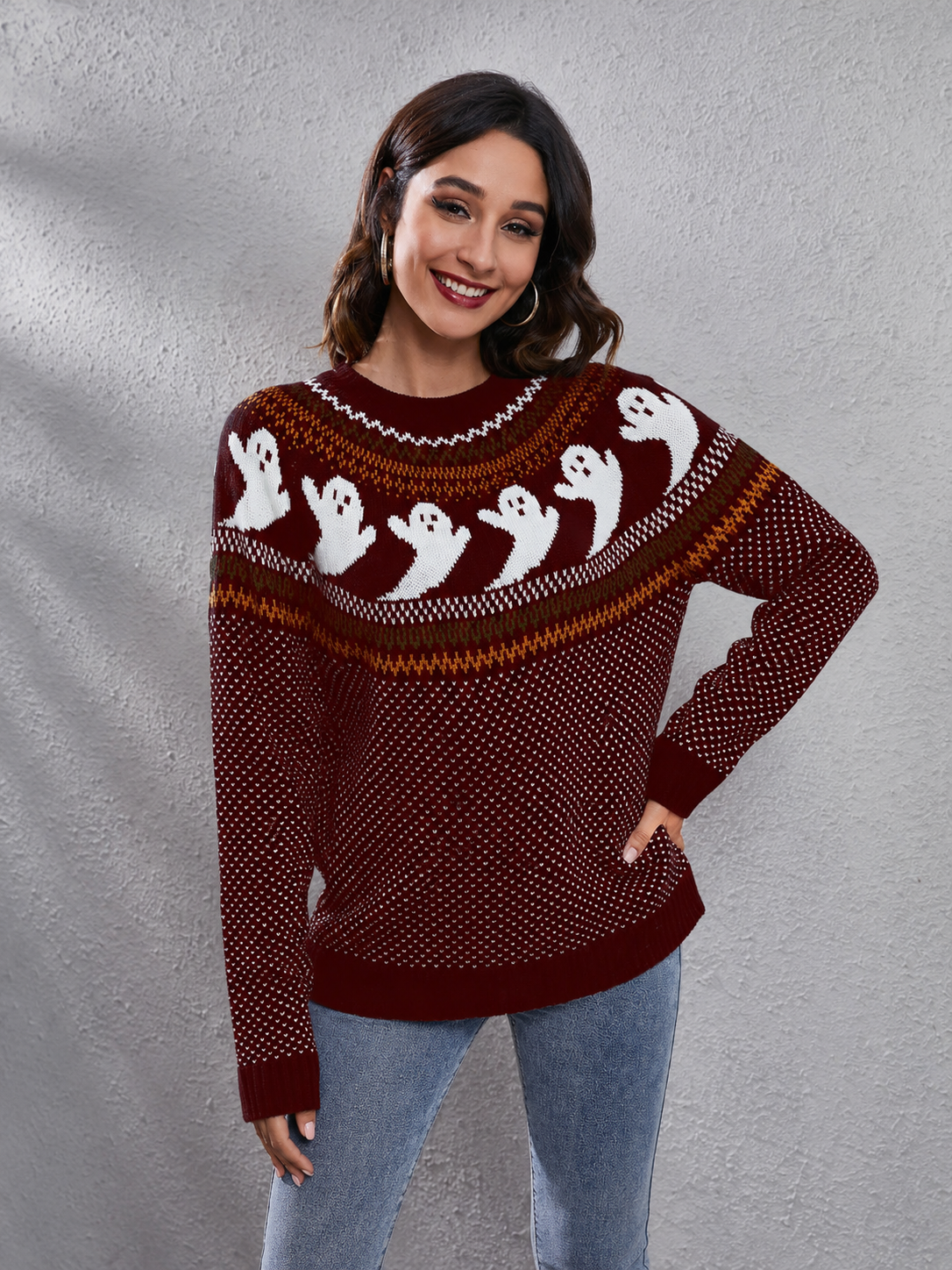 Suéter mujer punto cuello redondo estampado fantasmas retro literario original - Nerissa