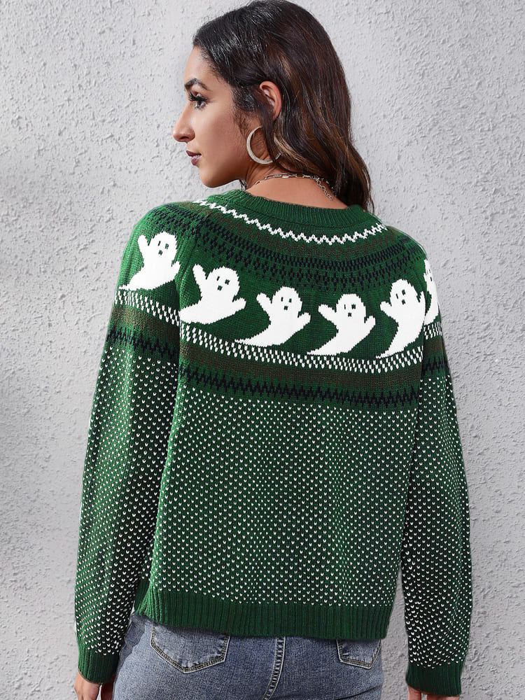 Suéter mujer punto cuello redondo estampado fantasmas retro literario original - Nerissa