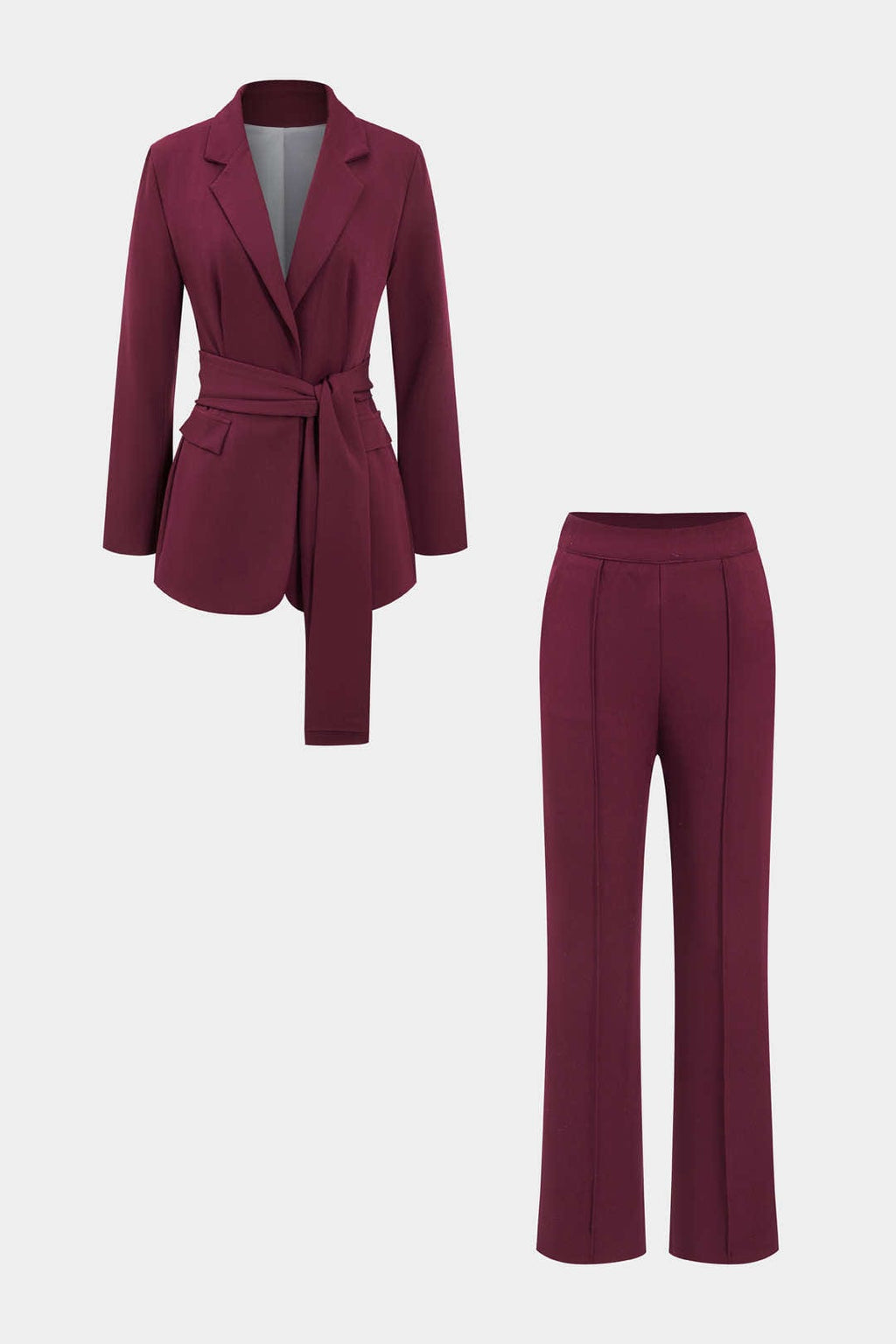 Traje dos piezas mujer blazer cinturón anudado pantalón recto solapas - Camilla