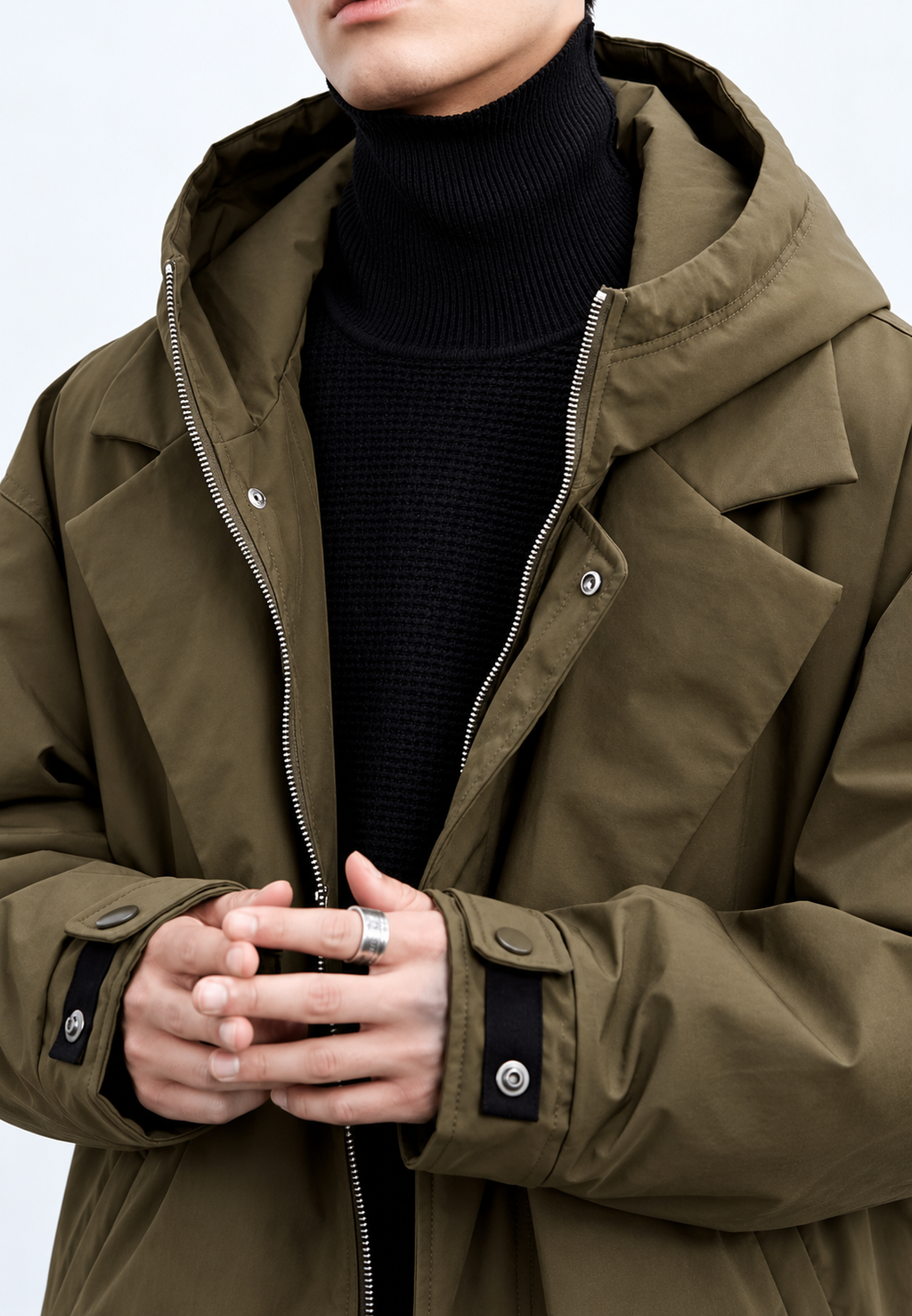 Trench largo hombre capucha cremallera puños ajustables cobertura otoño - Corvin
