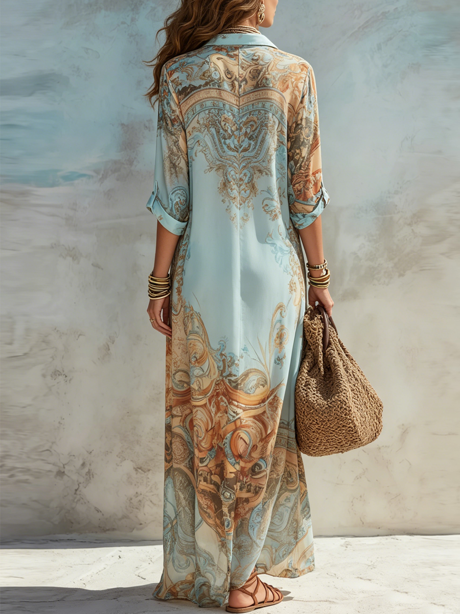 Vestido camisero largo mujer paisley cuello solapa botones manga vuelta - Gloria