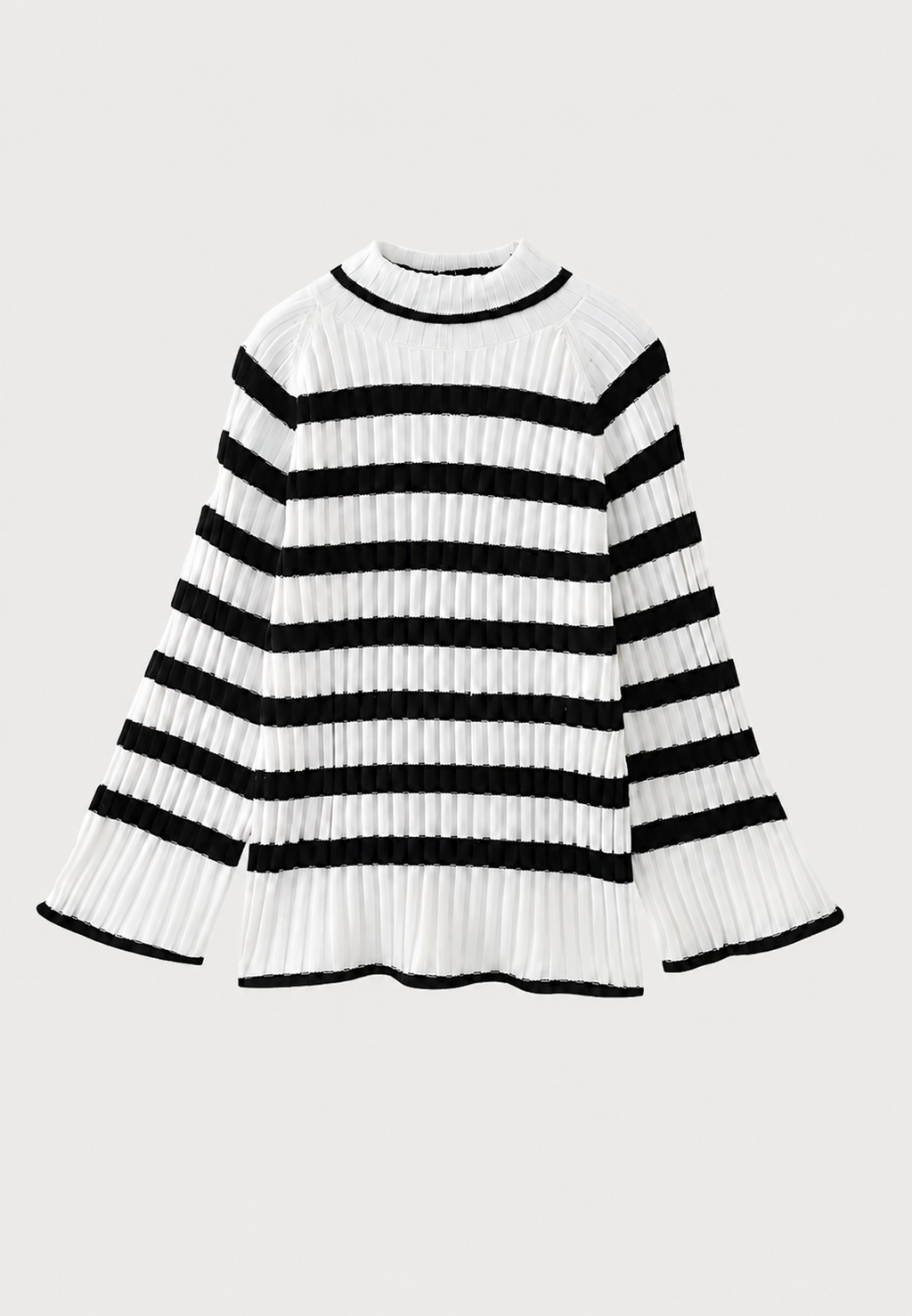 Vestido punto mujer corto rayas cuello vuelto manga ancha canalé casual - Raddile