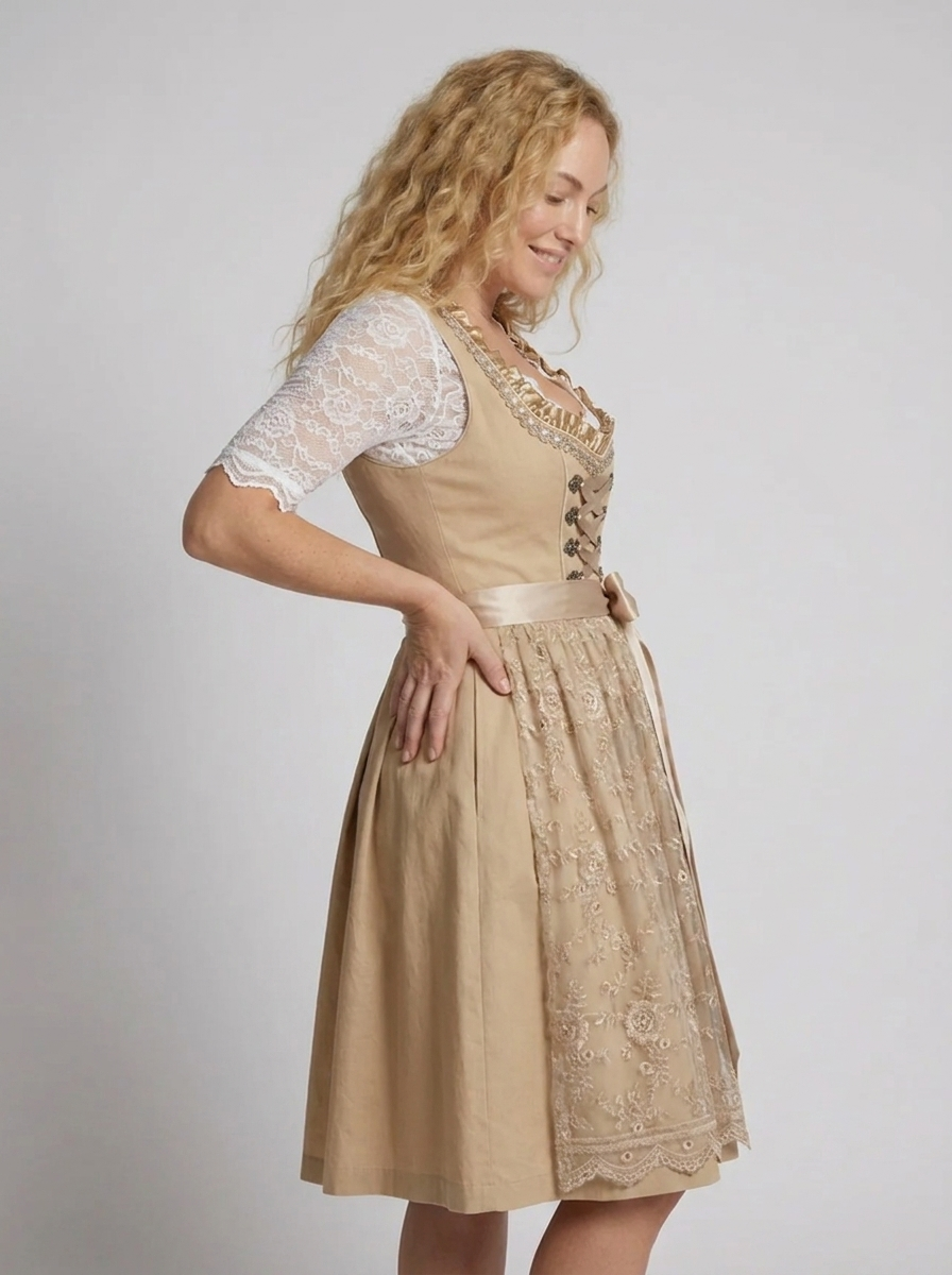Vestido dirndl mujer cordones delantal bordado cintura marcada falda rodilla - Grecia