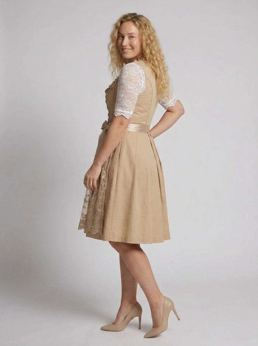 Vestido dirndl mujer cordones delantal bordado cintura marcada falda rodilla - Grecia