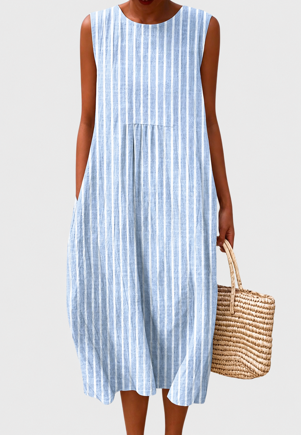 Vestido midi mujer sin mangas cuadros juego gráfico silueta amplia capas - Maddie