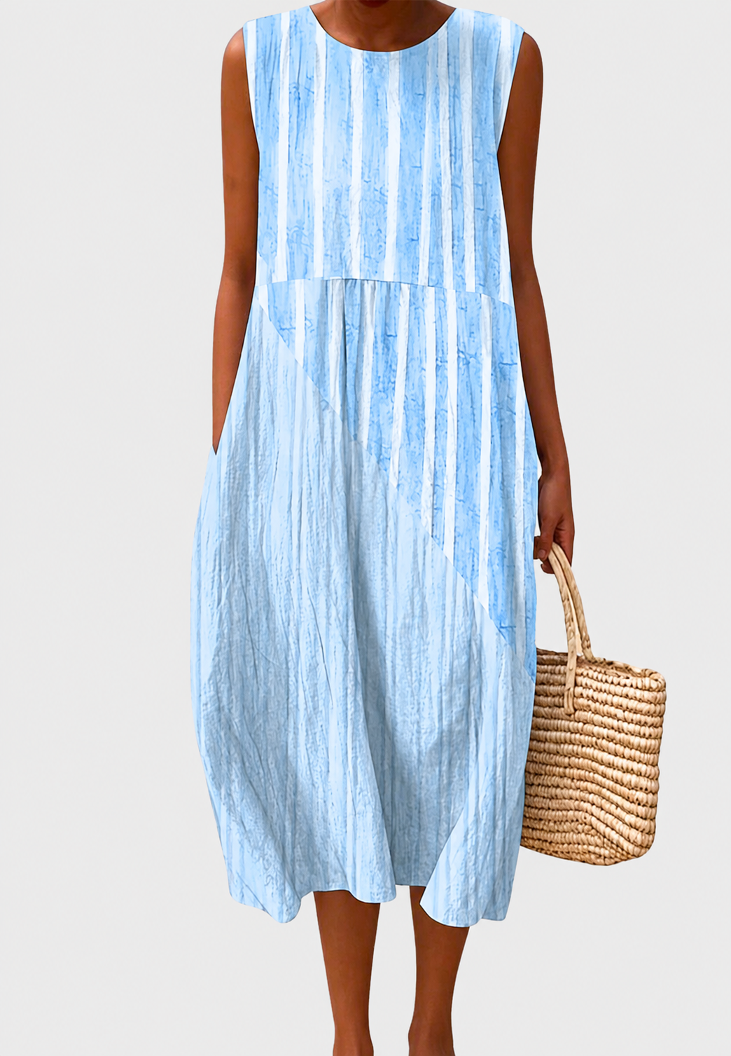 Vestido midi mujer sin mangas cuadros juego gráfico silueta amplia capas - Maddie