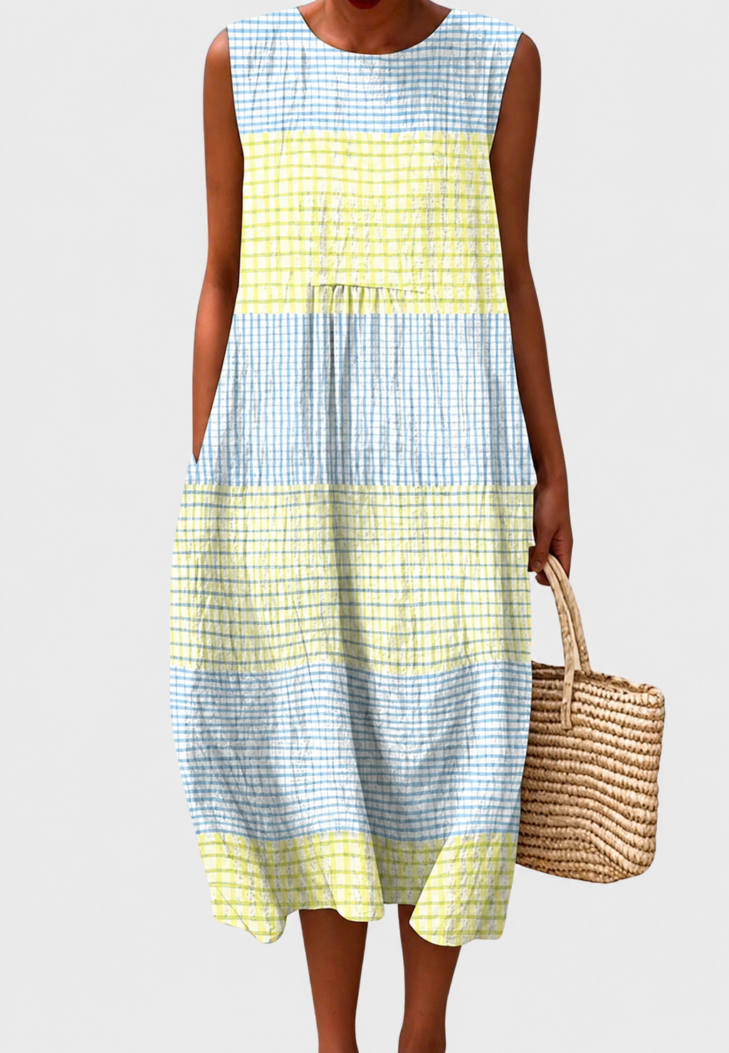 Vestido midi mujer sin mangas cuadros juego gráfico silueta amplia capas - Maddie
