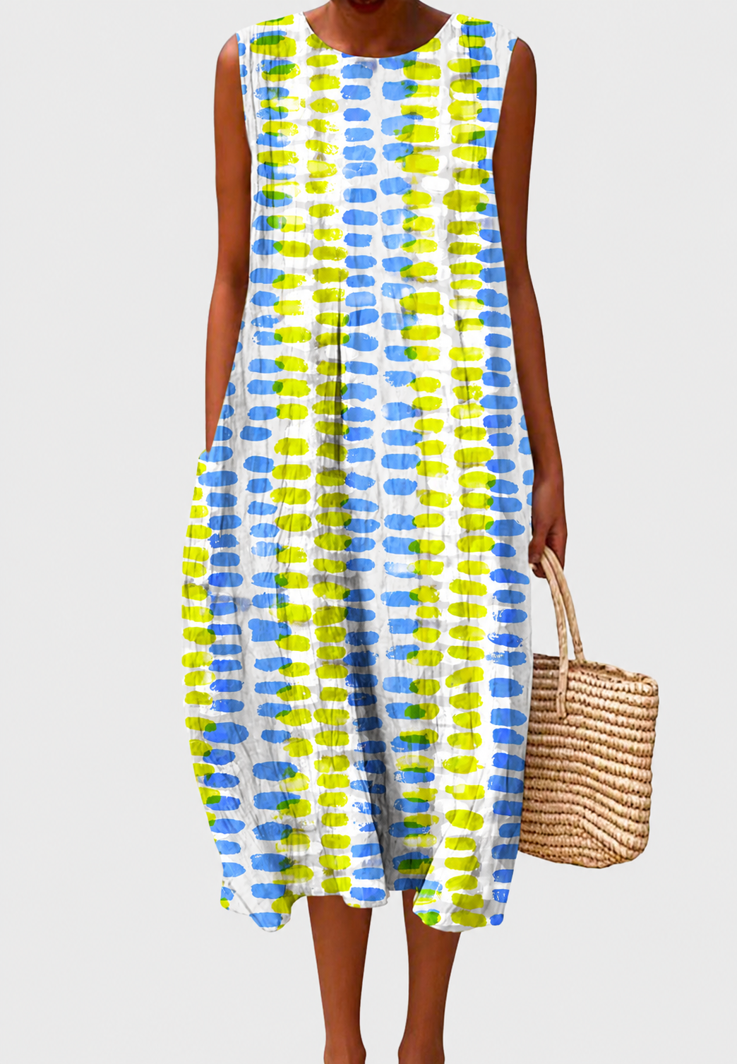Vestido midi mujer sin mangas cuadros juego gráfico silueta amplia capas - Maddie