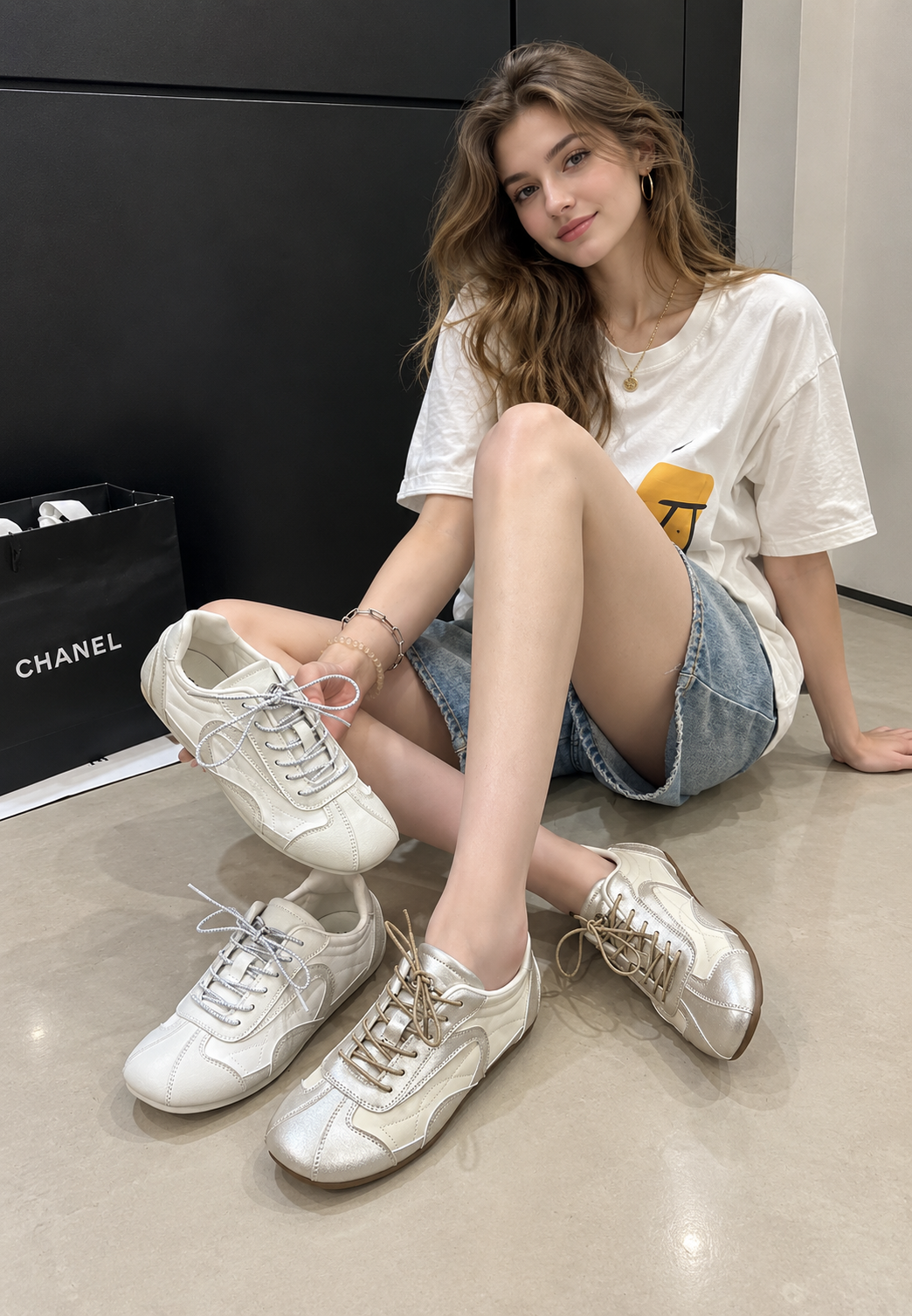 Zapatillas mujer metalizadas retro paneles combinados perfil bajo brillo - Siena