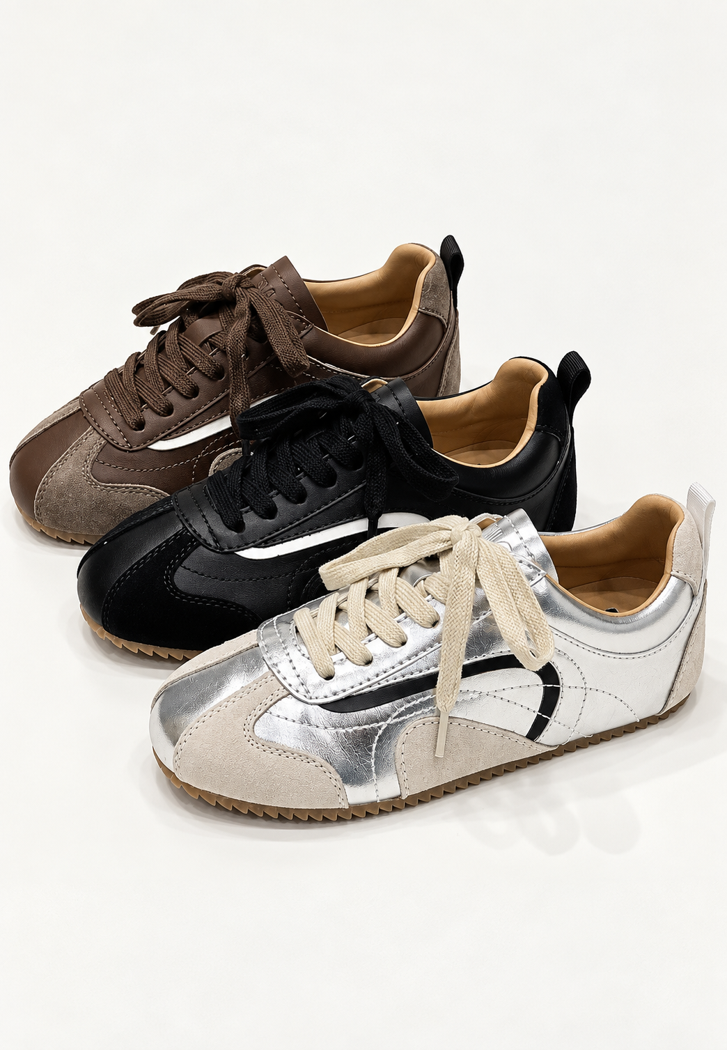 Zapatillas mujer retro efecto ante paneles contraste perfil bajo cordones - Tavia