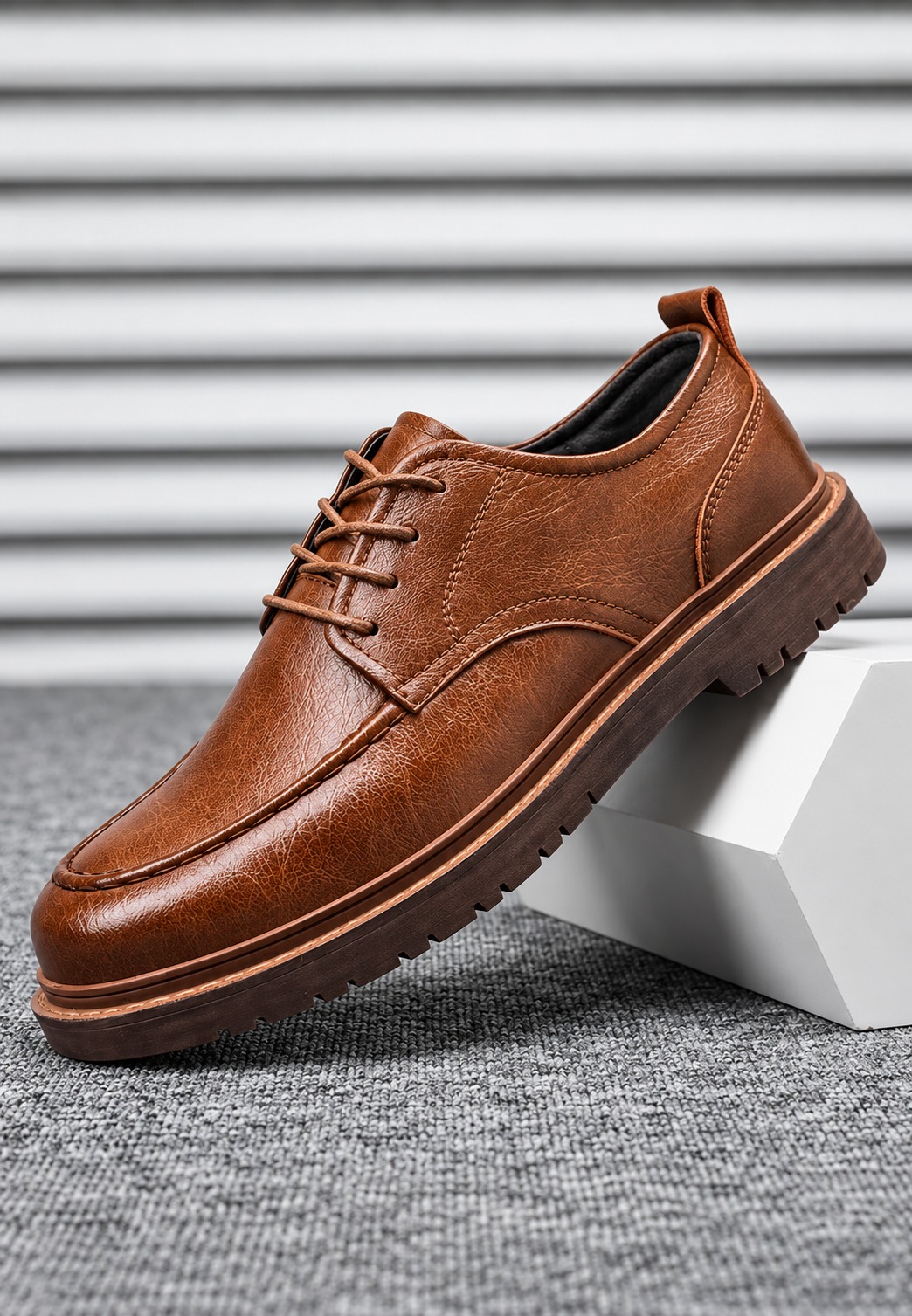 Zapato derby hombre casual cordones suela dentada costura puntera cuero - Halden