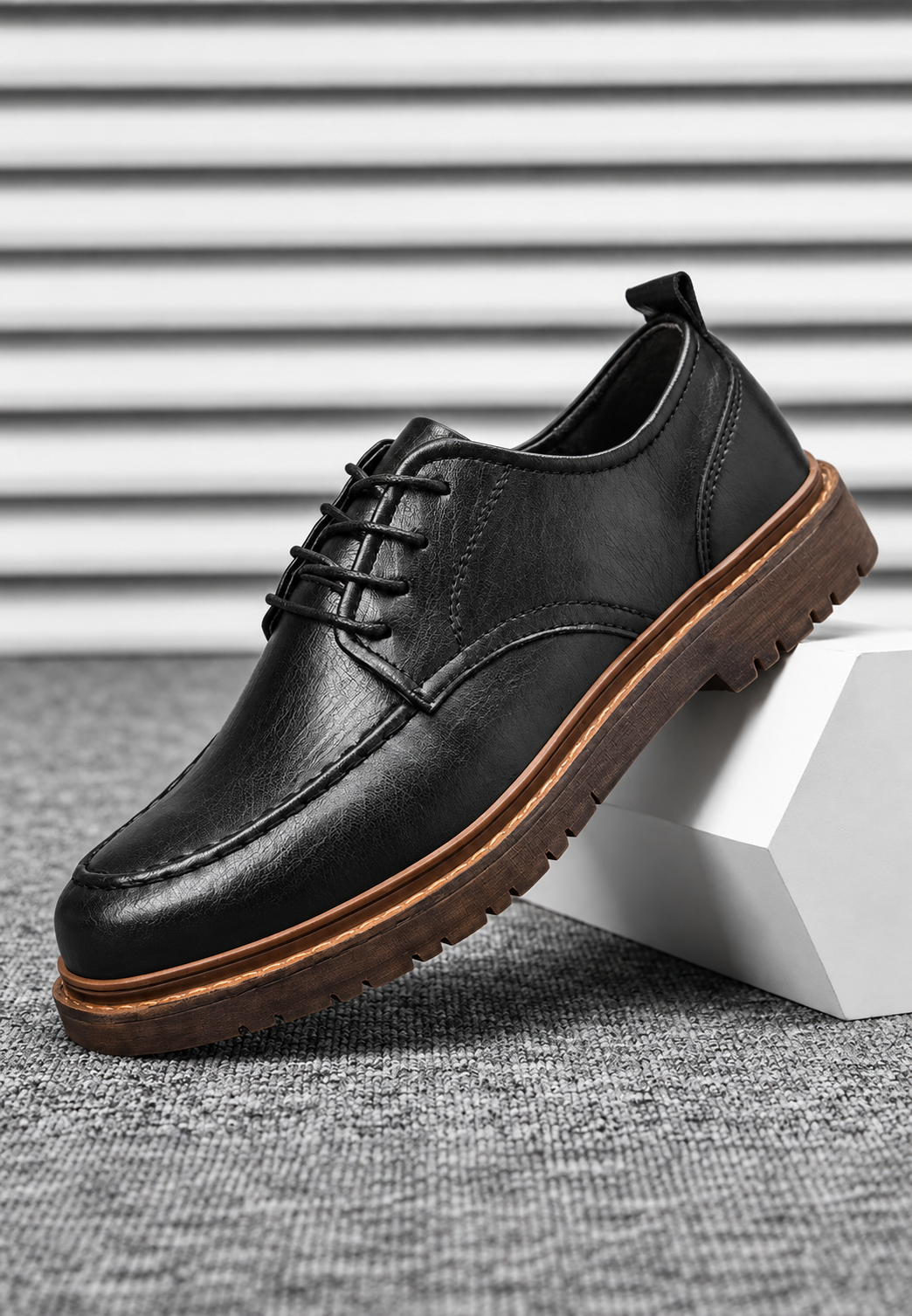 Zapato derby hombre casual cordones suela dentada costura puntera cuero - Halden