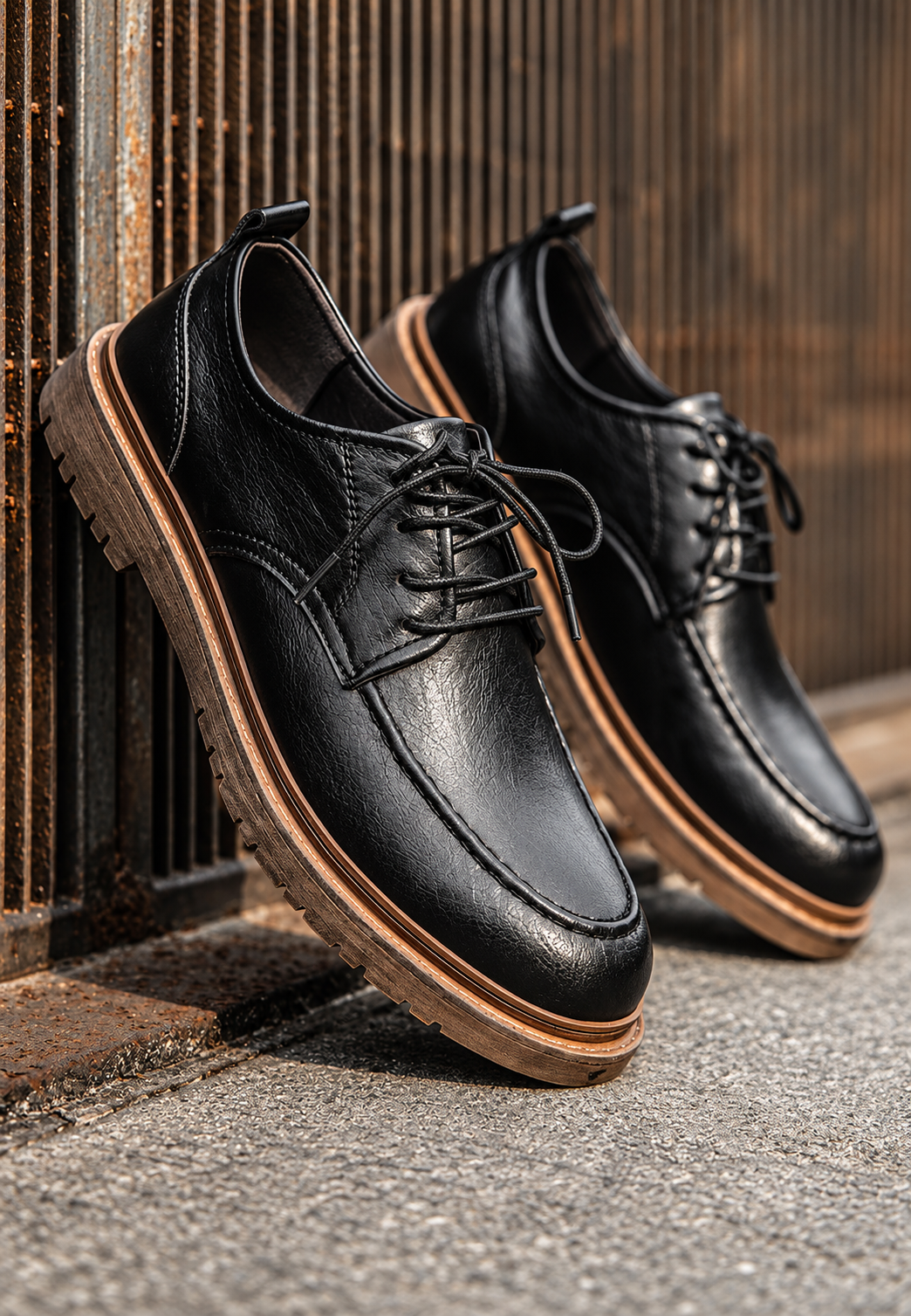 Zapato derby hombre casual cordones suela dentada costura puntera cuero - Halden